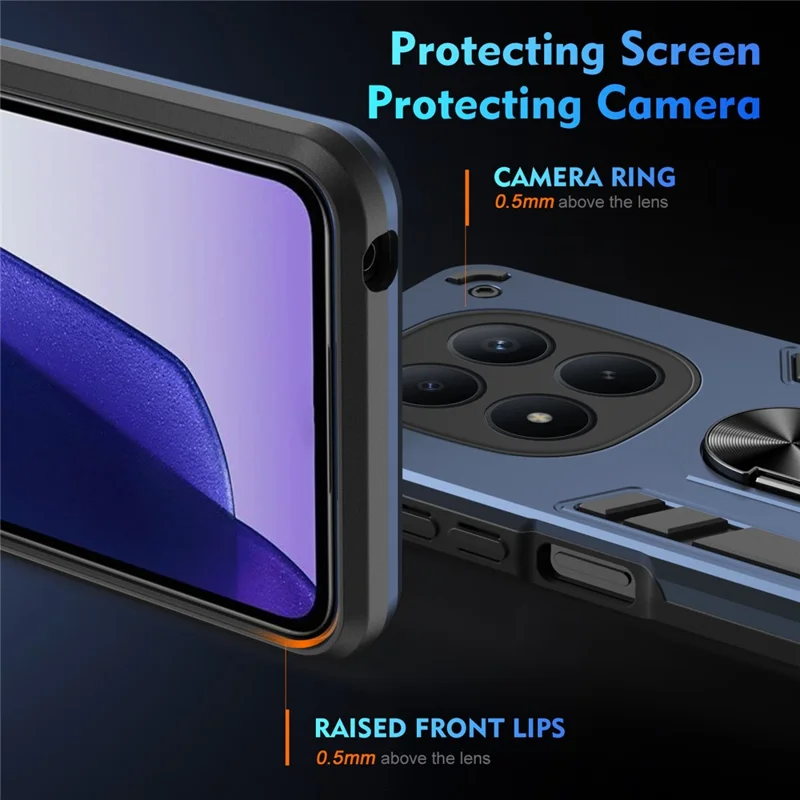 For Xiaomi Redmi Note 15 Pro 4G (Global) Case PC + TPU Drop Defend Phone Cover with Ring Kickstand - Blue