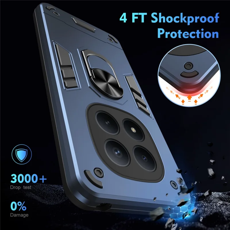 For Xiaomi Redmi Note 15 Pro 4G (Global) Case PC + TPU Drop Defend Phone Cover with Ring Kickstand - Blue