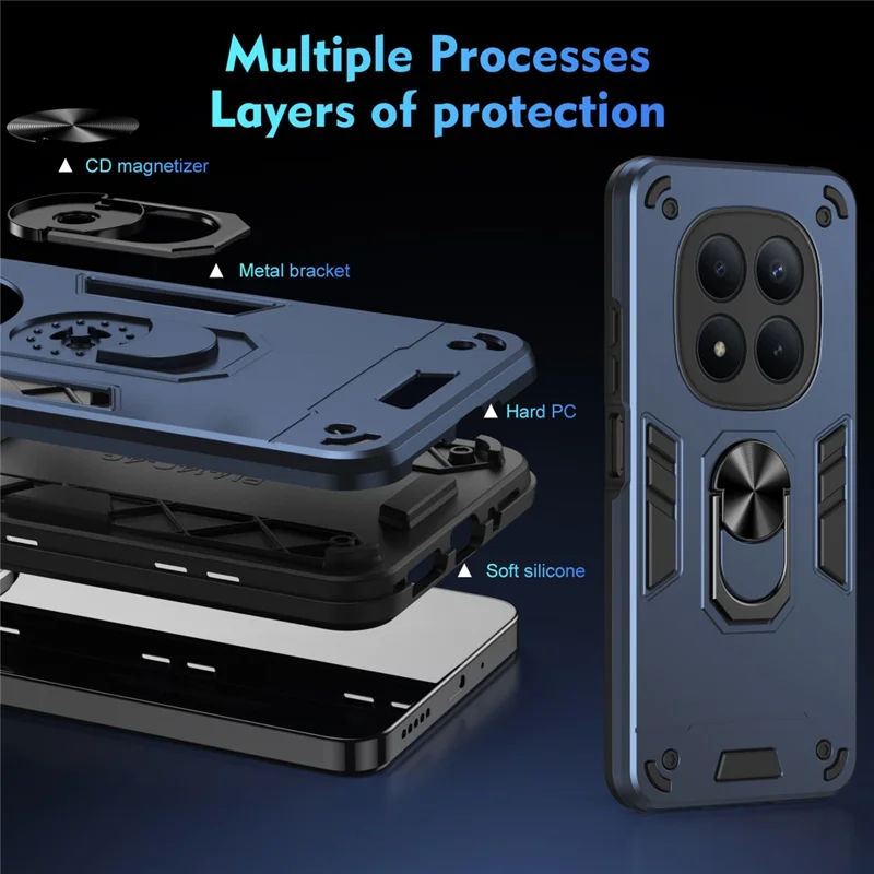 For Xiaomi Redmi Note 15 Pro 4G (Global) Case PC + TPU Drop Defend Phone Cover with Ring Kickstand - Blue