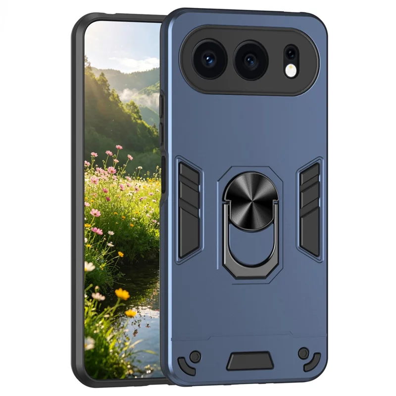 For Honor 500 5G Case PC + TPU Drop Defend Phone Cover with Ring Kickstand - Blue