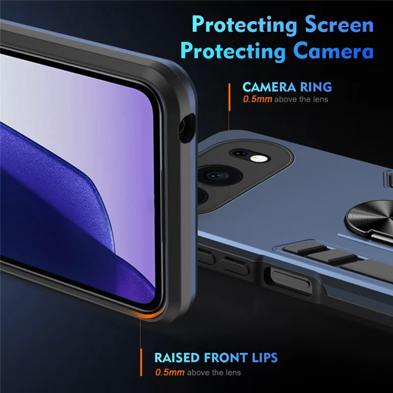For Honor 500 5G Case PC + TPU Drop Defend Phone Cover with Ring Kickstand - Blue