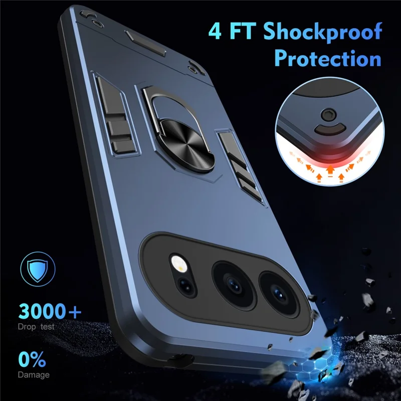 For Honor 500 5G Case PC + TPU Drop Defend Phone Cover with Ring Kickstand - Blue