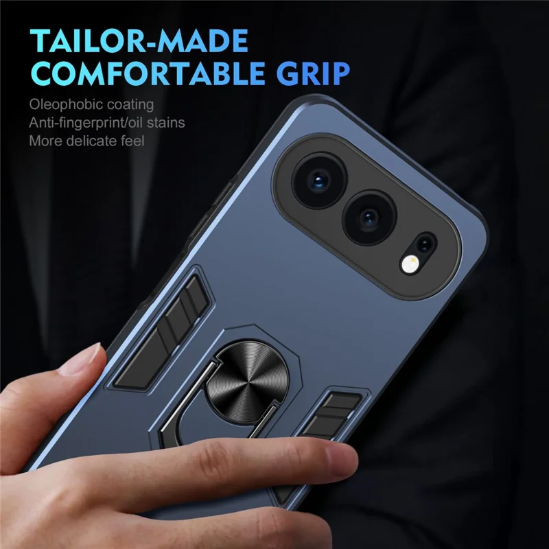 For Honor 500 5G Case PC + TPU Drop Defend Phone Cover with Ring Kickstand - Blue