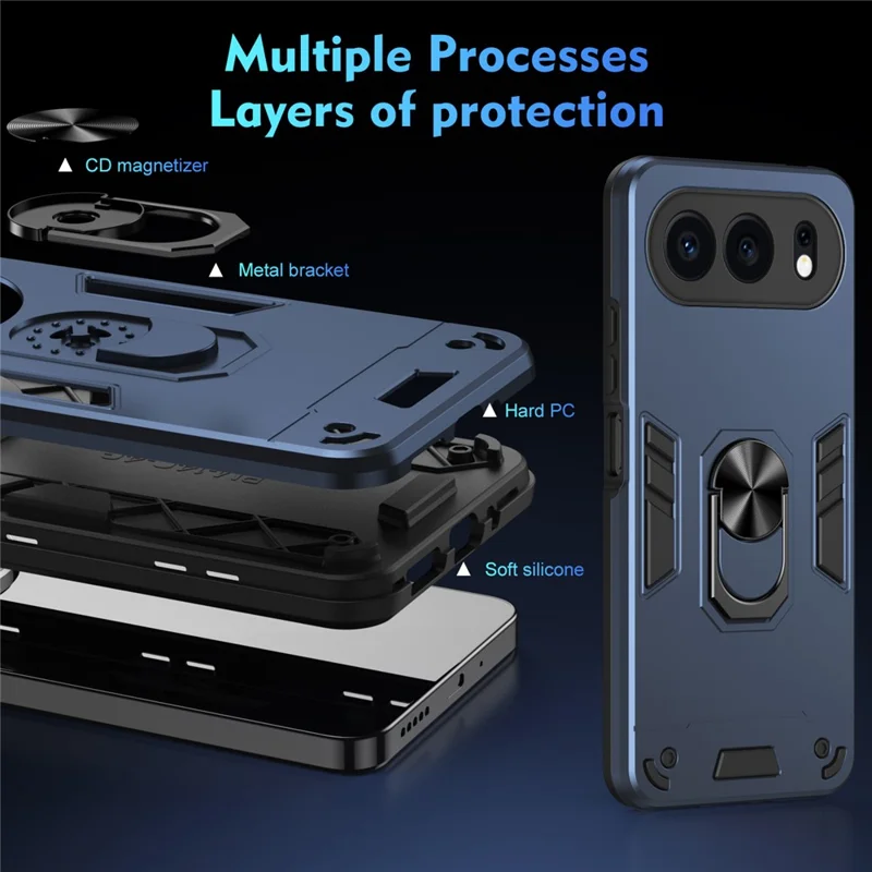 For Honor 500 5G Case PC + TPU Drop Defend Phone Cover with Ring Kickstand - Blue