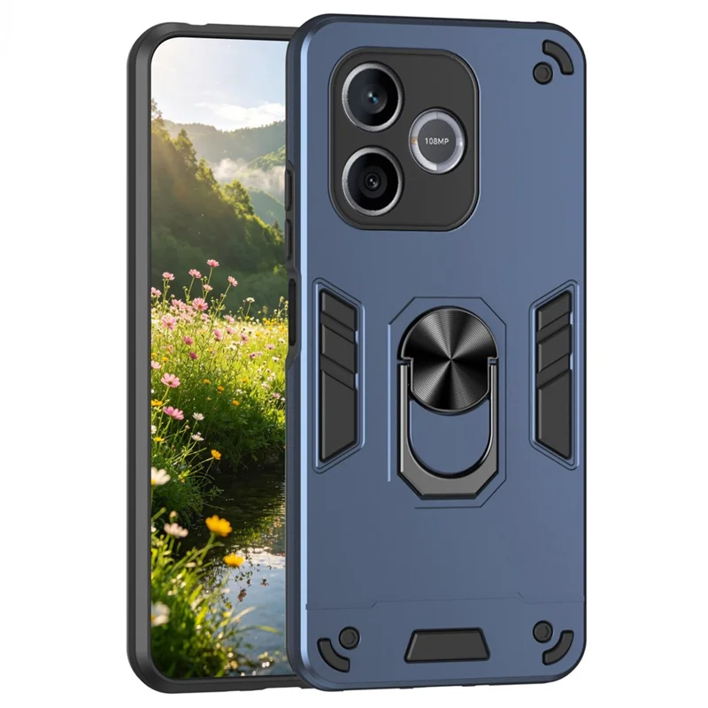 For Honor 600 Lite 5G Case PC + TPU Drop Defend Phone Cover with Ring Kickstand - Blue