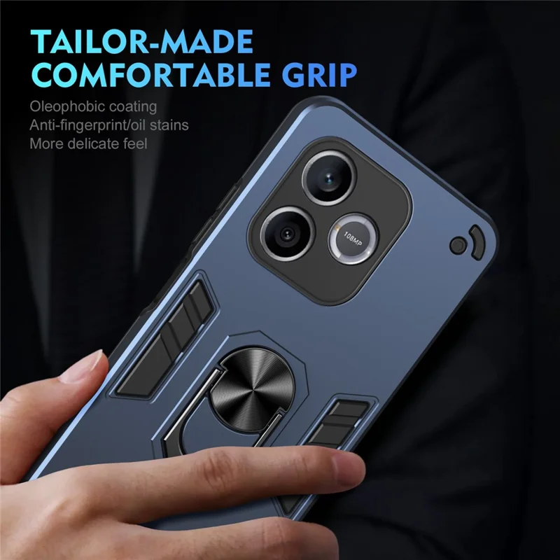 For Honor 600 Lite 5G Case PC + TPU Drop Defend Phone Cover with Ring Kickstand - Blue