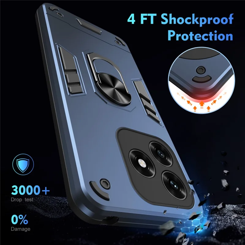 Case For Honor X5c 4G / X5c 4G Plus 4G PC + TPU Drop Defend Phone Cover with Ring Kickstand - Blue