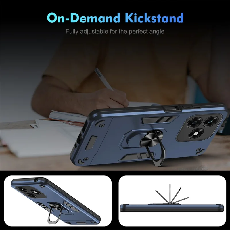 Case For Honor X5c 4G / X5c 4G Plus 4G PC + TPU Drop Defend Phone Cover with Ring Kickstand - Blue