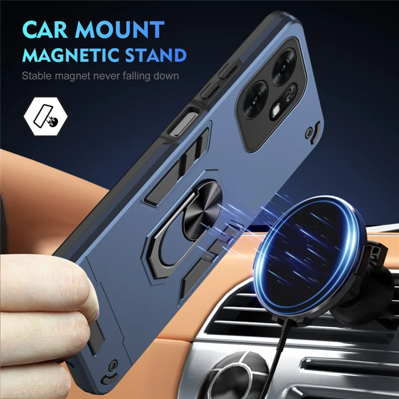 For Honor X6d 5G Case PC + TPU Drop Defend Phone Cover with Ring Kickstand - Blue