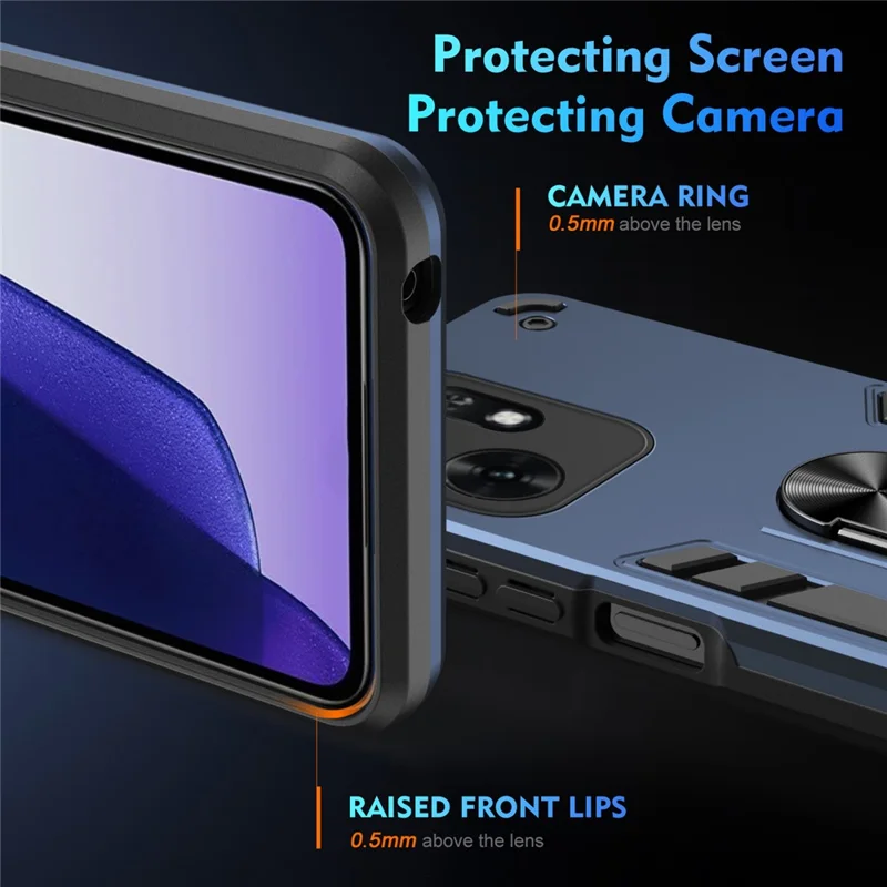 For Honor X6d 5G Case PC + TPU Drop Defend Phone Cover with Ring Kickstand - Blue