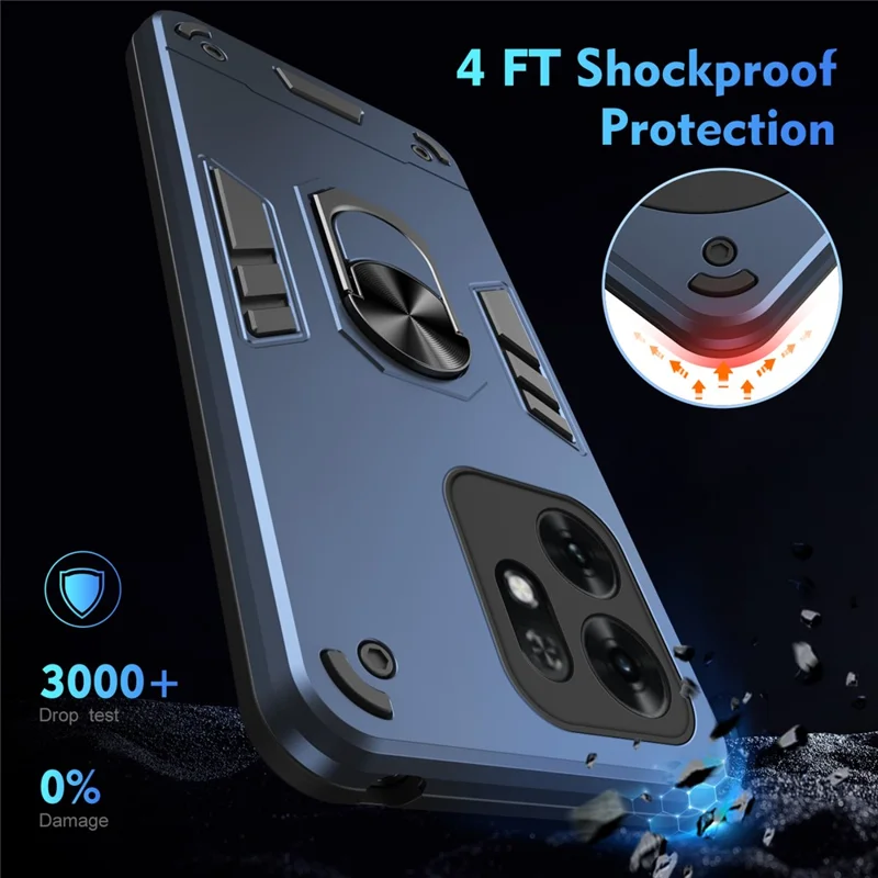 For Honor X6d 5G Case PC + TPU Drop Defend Phone Cover with Ring Kickstand - Blue