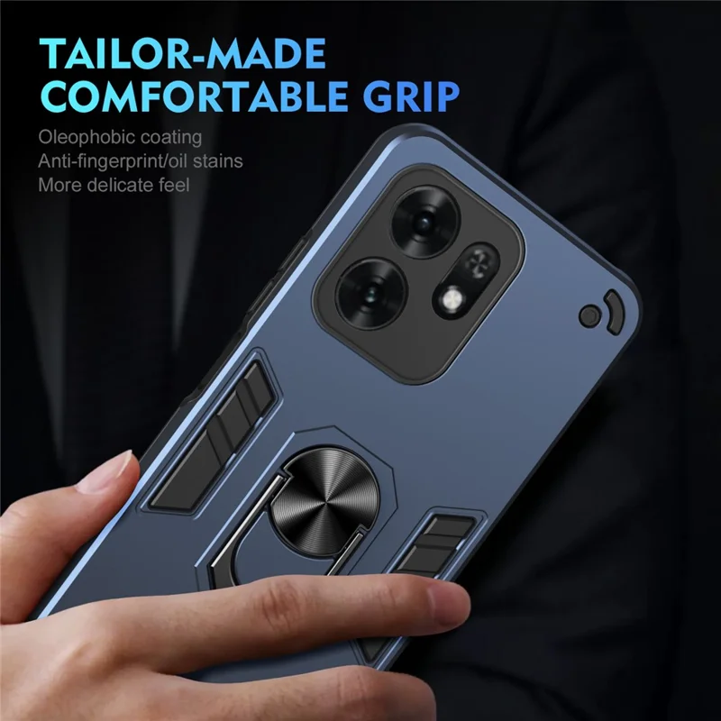 For Honor X6d 5G Case PC + TPU Drop Defend Phone Cover with Ring Kickstand - Blue