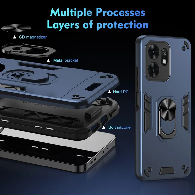 For Honor X6d 5G Case PC + TPU Drop Defend Phone Cover with Ring Kickstand - Blue