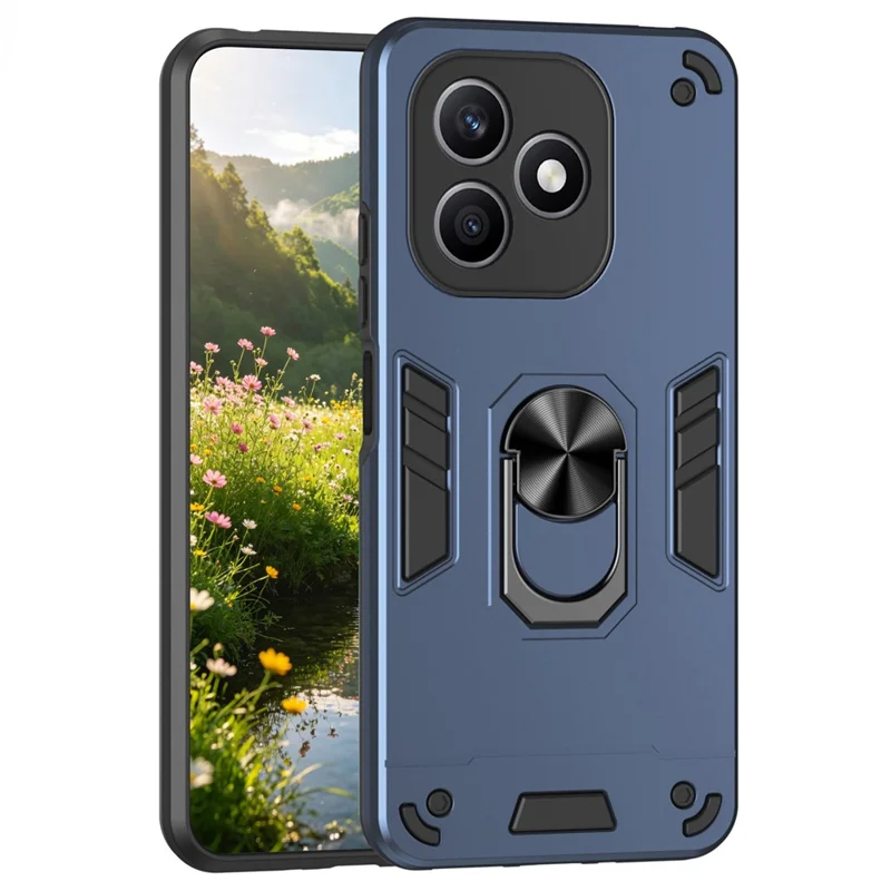 For Honor X8d 4G Case PC + TPU Drop Defend Phone Cover with Ring Kickstand - Blue