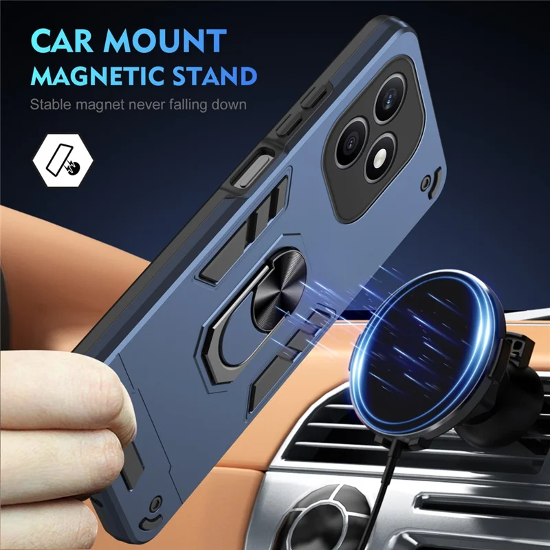 For Honor X8d 4G Case PC + TPU Drop Defend Phone Cover with Ring Kickstand - Blue