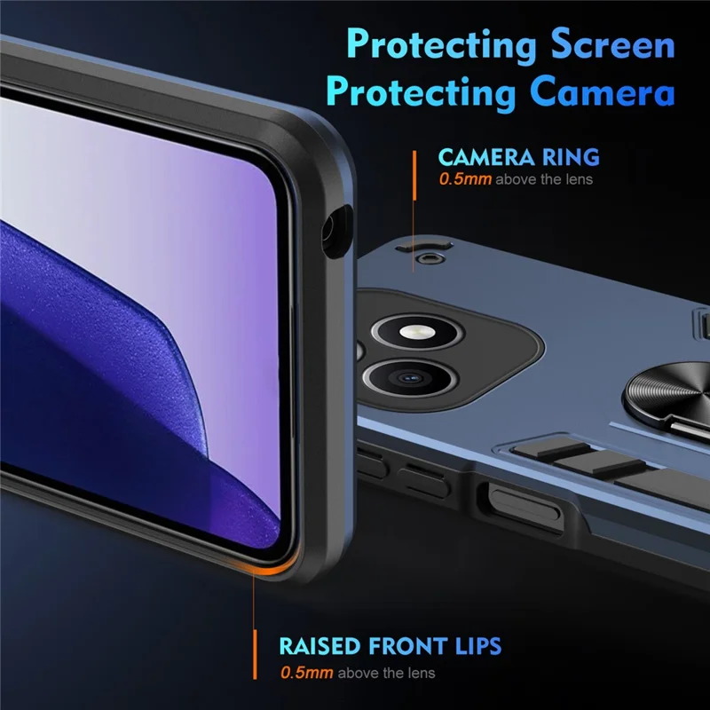 For Honor X8d 4G Case PC + TPU Drop Defend Phone Cover with Ring Kickstand - Blue