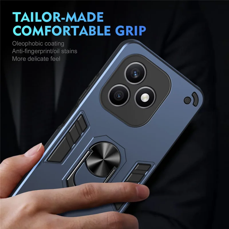 For Honor X8d 4G Case PC + TPU Drop Defend Phone Cover with Ring Kickstand - Blue