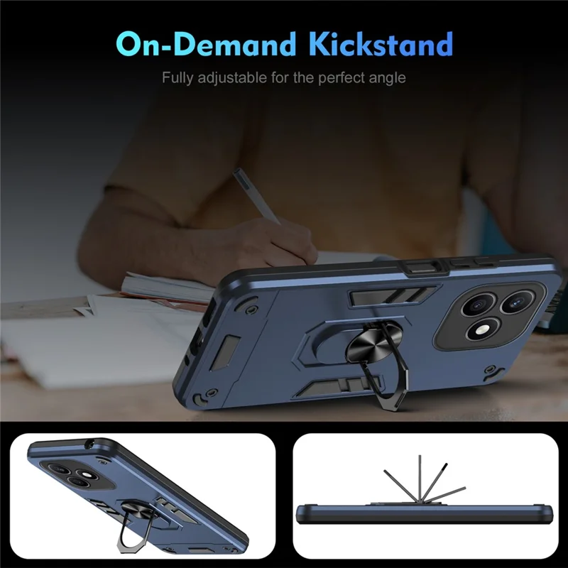 For Honor X8d 4G Case PC + TPU Drop Defend Phone Cover with Ring Kickstand - Blue