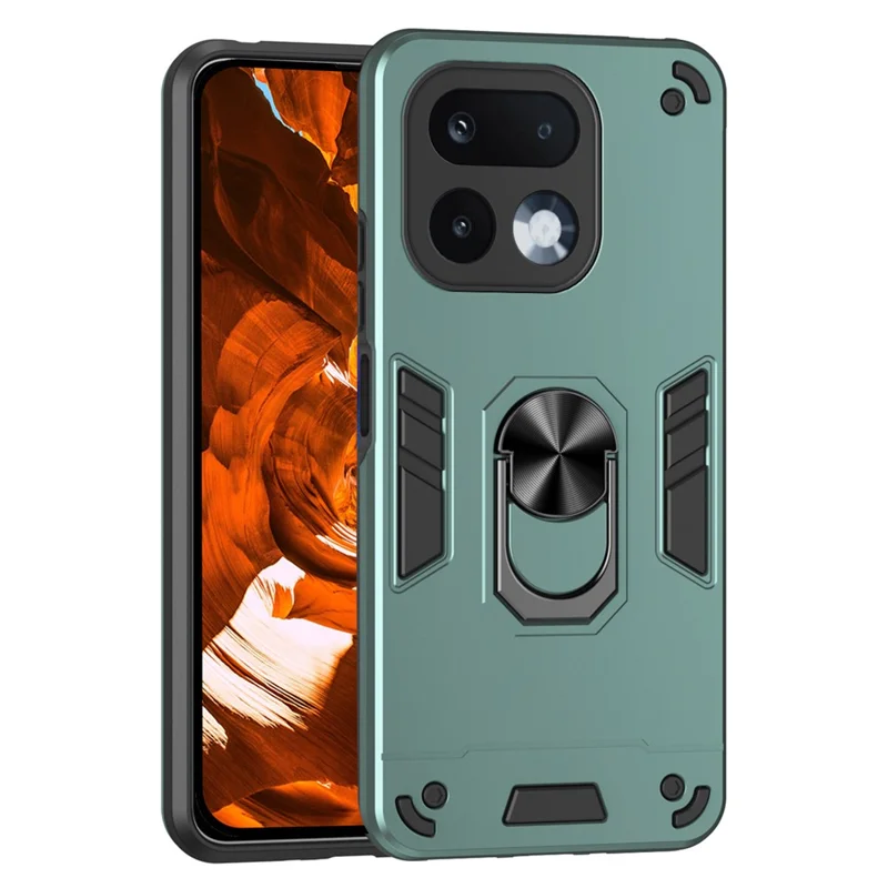 For Realme 16 Pro 5G Case PC + TPU Drop Defend Phone Cover with Ring Kickstand - Green