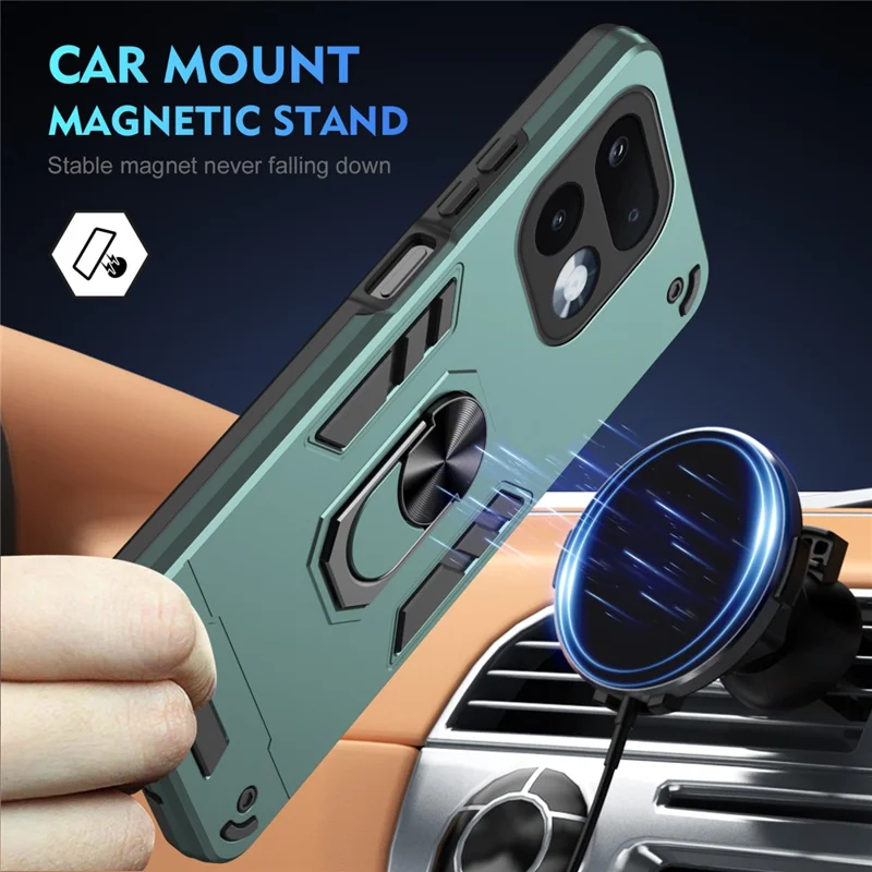 For Realme 16 Pro 5G Case PC + TPU Drop Defend Phone Cover with Ring Kickstand - Green