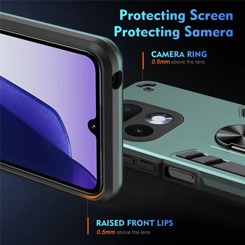 For Realme 16 Pro 5G Case PC + TPU Drop Defend Phone Cover with Ring Kickstand - Green
