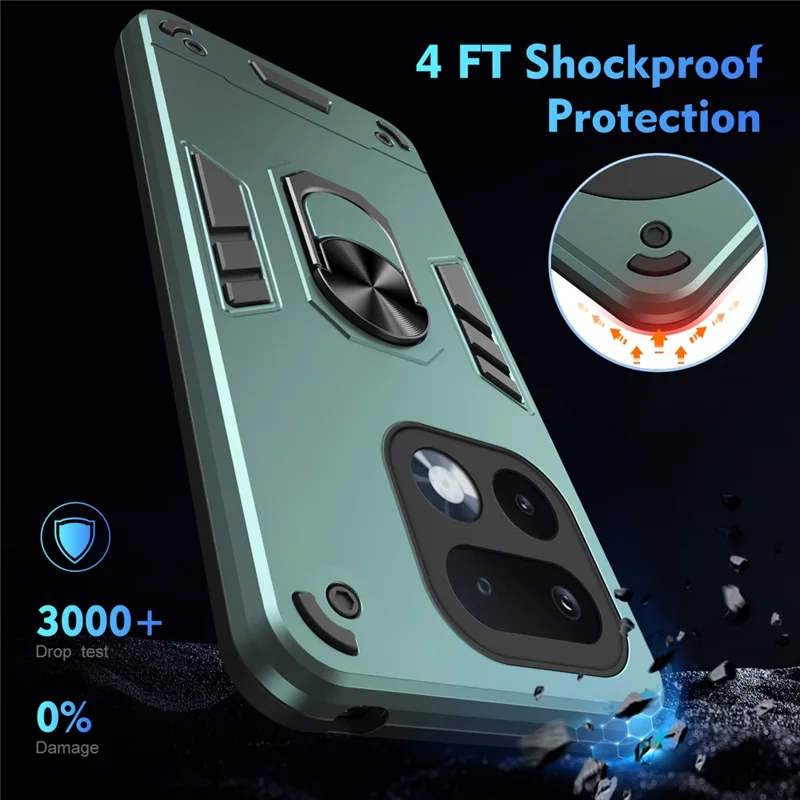 For Realme 16 Pro 5G Case PC + TPU Drop Defend Phone Cover with Ring Kickstand - Green
