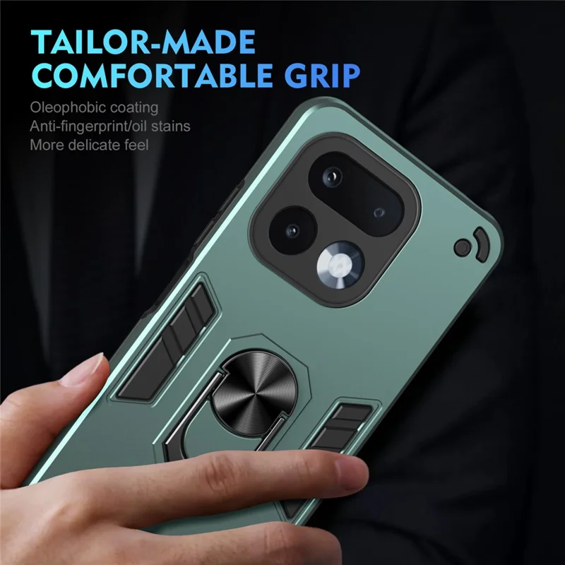 For Realme 16 Pro 5G Case PC + TPU Drop Defend Phone Cover with Ring Kickstand - Green
