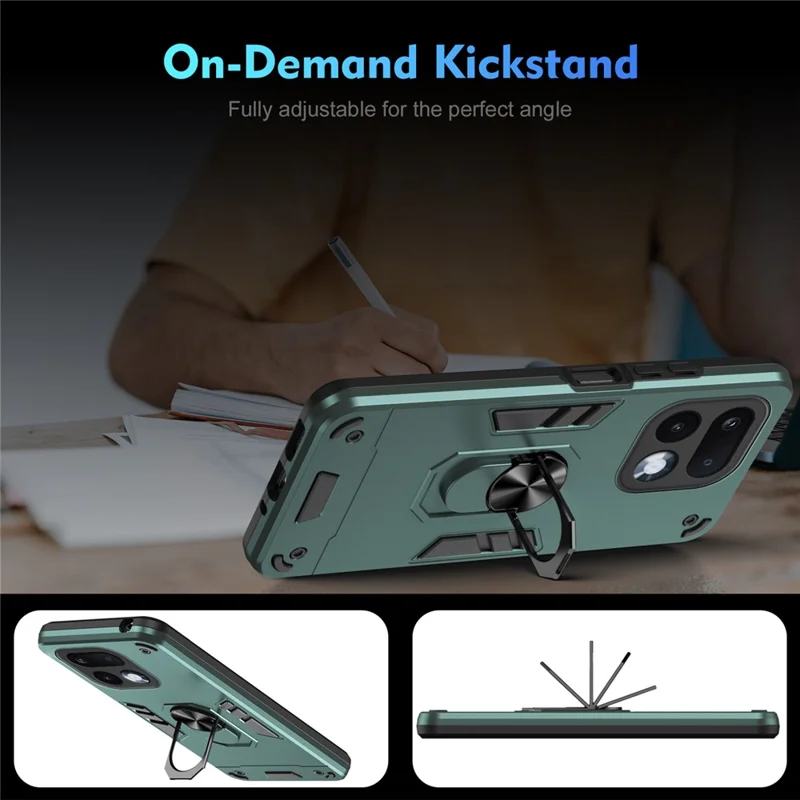For Realme 16 Pro 5G Case PC + TPU Drop Defend Phone Cover with Ring Kickstand - Green