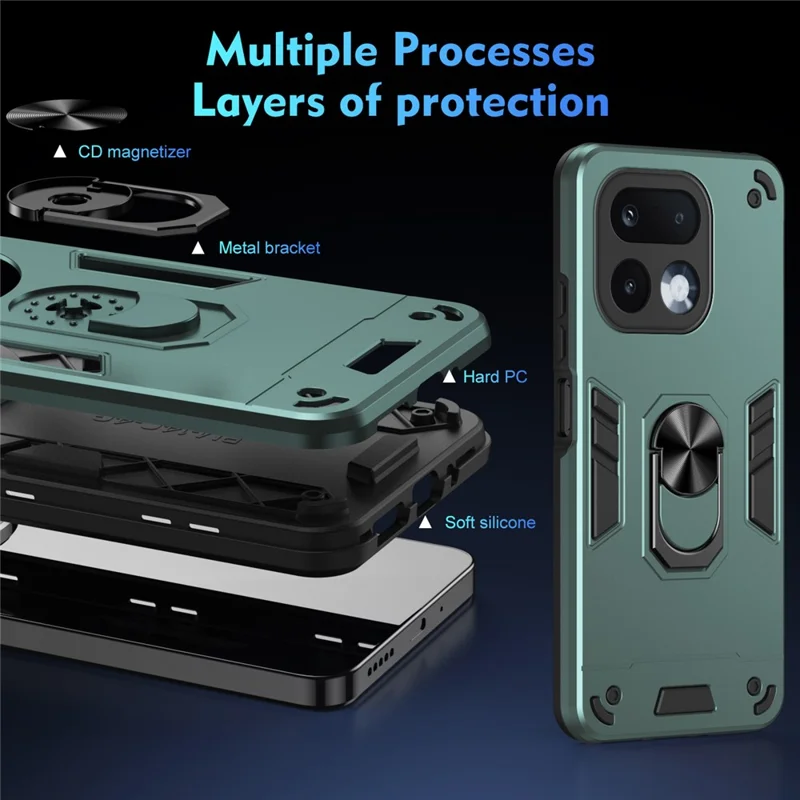 For Realme 16 Pro 5G Case PC + TPU Drop Defend Phone Cover with Ring Kickstand - Green