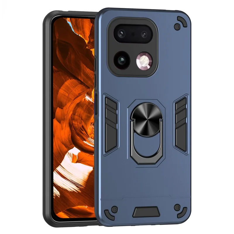 For Realme 16 Pro+ 5G Case PC + TPU Drop Defend Phone Cover with Ring Kickstand - Blue