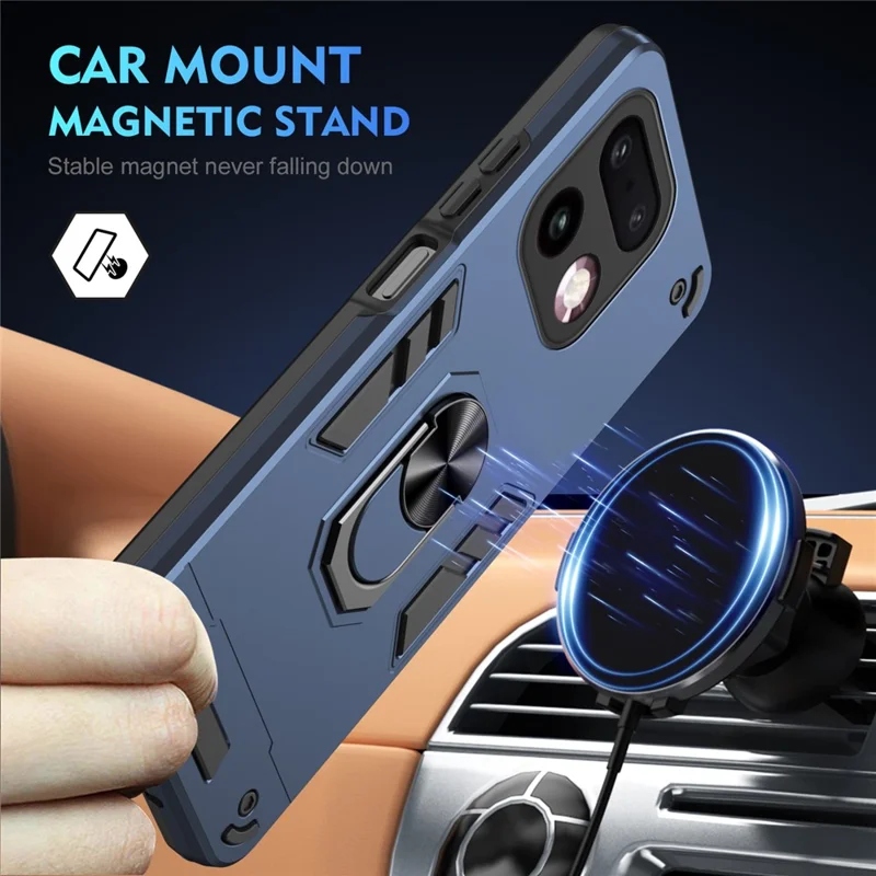 For Realme 16 Pro+ 5G Case PC + TPU Drop Defend Phone Cover with Ring Kickstand - Blue