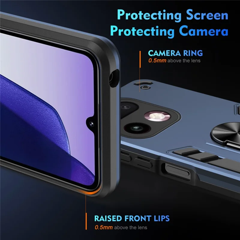 For Realme 16 Pro+ 5G Case PC + TPU Drop Defend Phone Cover with Ring Kickstand - Blue