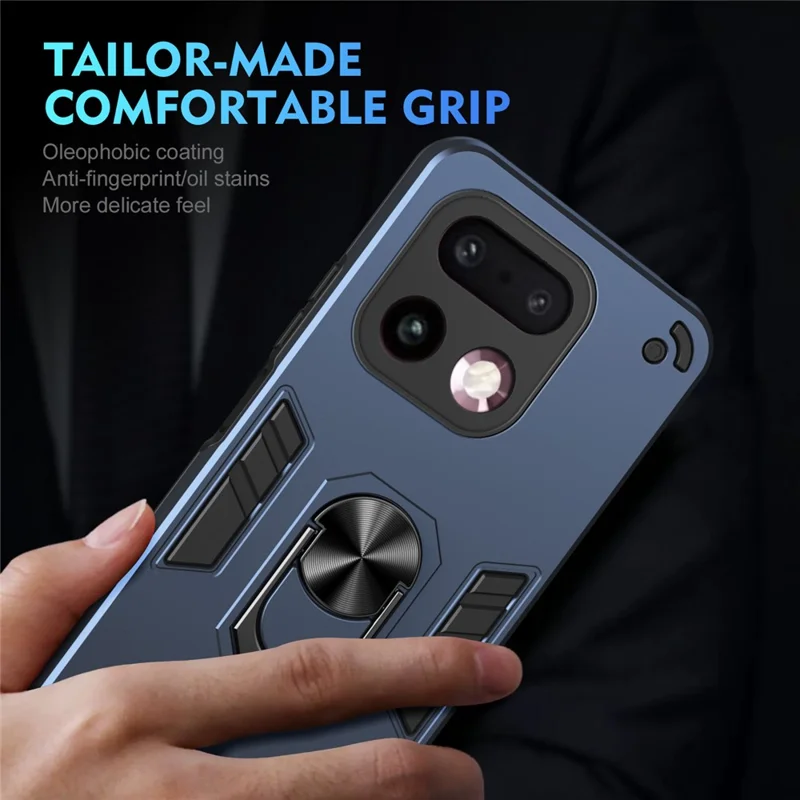 For Realme 16 Pro+ 5G Case PC + TPU Drop Defend Phone Cover with Ring Kickstand - Blue