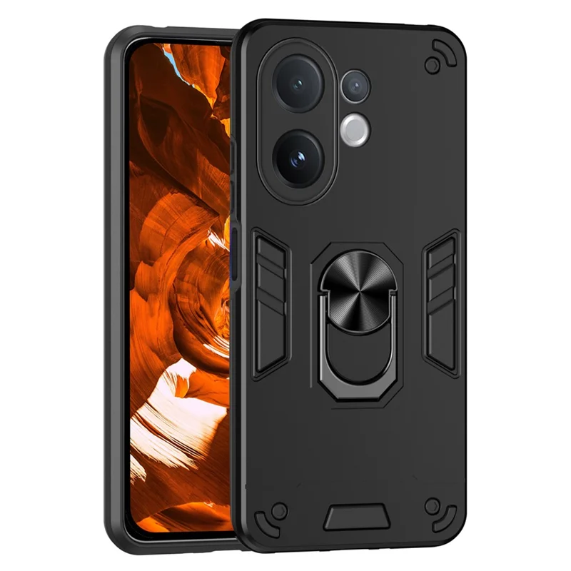 For vivo V60 5G Case PC + TPU Drop Defend Phone Cover with Ring Kickstand - Black