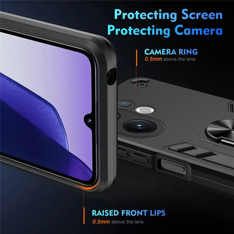 For vivo V60 5G Case PC + TPU Drop Defend Phone Cover with Ring Kickstand - Black