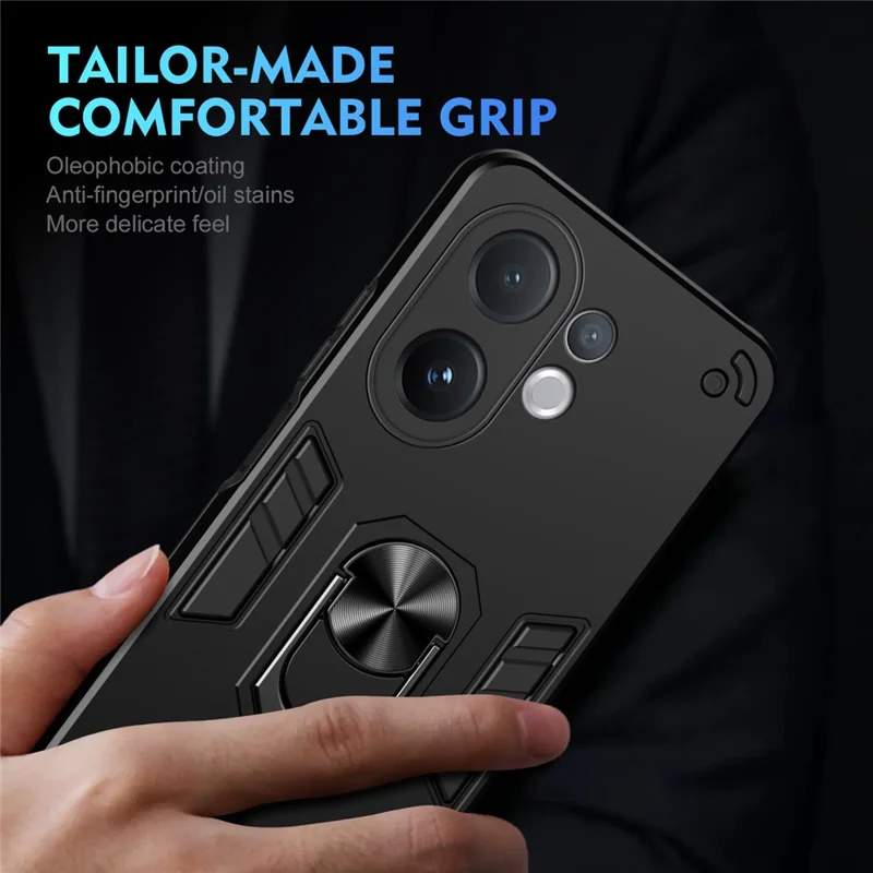 For vivo V60 5G Case PC + TPU Drop Defend Phone Cover with Ring Kickstand - Black