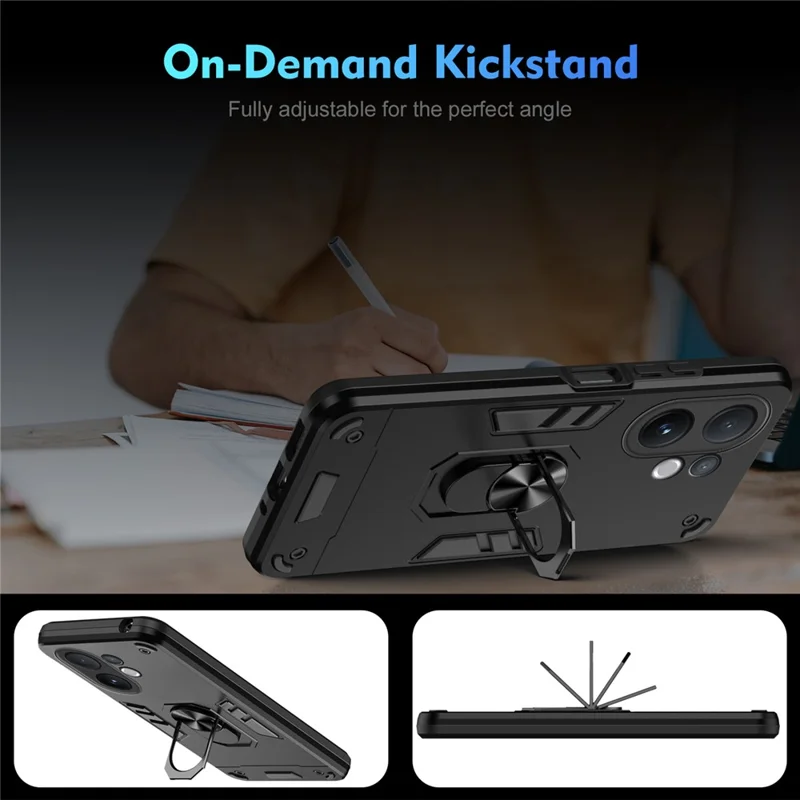 For vivo V60 5G Case PC + TPU Drop Defend Phone Cover with Ring Kickstand - Black