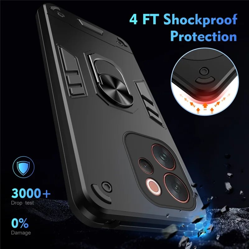 Case For vivo V70 Elite 5G  /  V70 5G PC + TPU Drop Defend Phone Cover with Ring Kickstand - Black