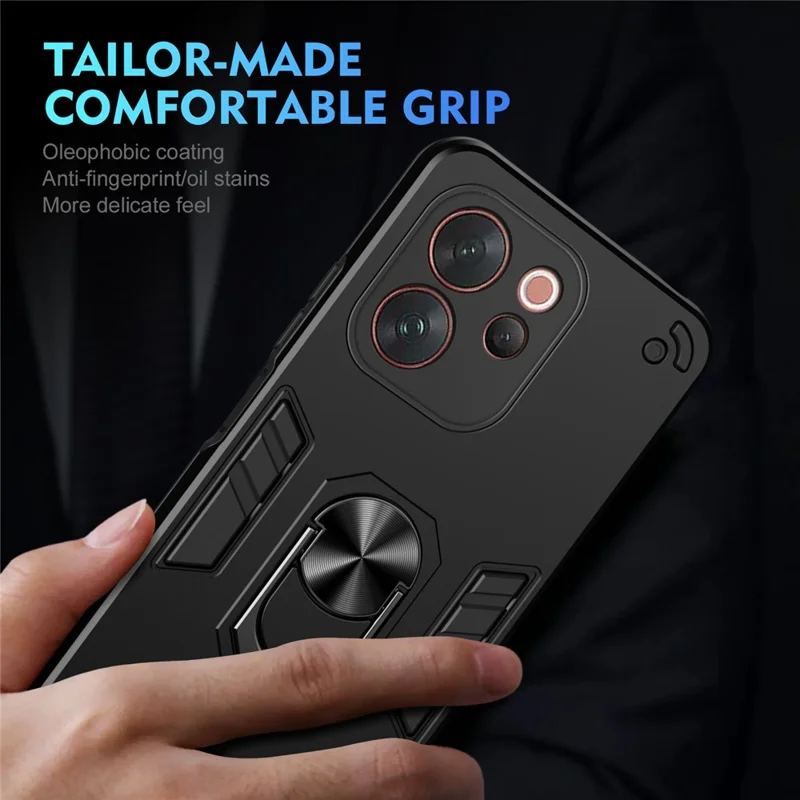 Case For vivo V70 Elite 5G  /  V70 5G PC + TPU Drop Defend Phone Cover with Ring Kickstand - Black