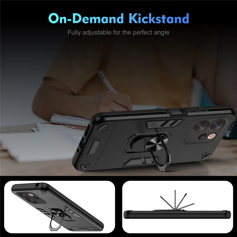Case For vivo V70 Elite 5G  /  V70 5G PC + TPU Drop Defend Phone Cover with Ring Kickstand - Black
