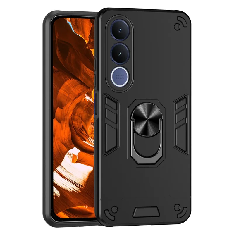 For vivo V70 FE 5G Case PC + TPU Drop Defend Phone Cover with Ring Kickstand - Black