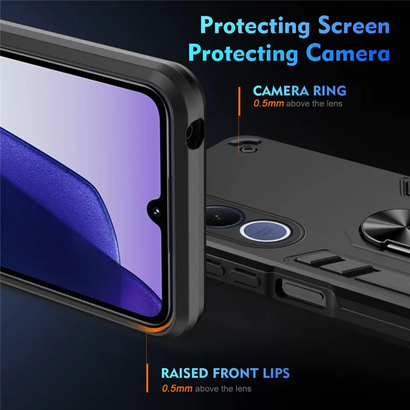 For vivo V70 FE 5G Case PC + TPU Drop Defend Phone Cover with Ring Kickstand - Black