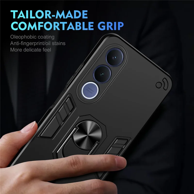 For vivo V70 FE 5G Case PC + TPU Drop Defend Phone Cover with Ring Kickstand - Black