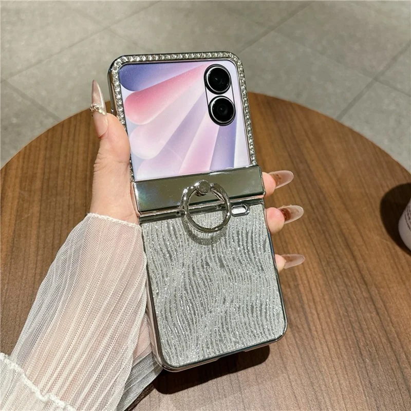 Cover per Honor Magic V Flip 2 con Supporto per Anello, Cover Rigida in PC con Texture a Onda, con Pellicola Protettiva Posteriore - Grigio