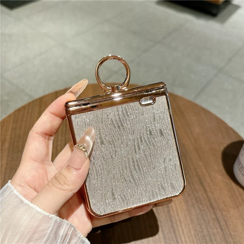 Cover per Honor Magic V Flip 2 con Supporto per Anello, Cover Rigida in PC con Texture a Onda, con Pellicola Protettiva Posteriore - Grigio