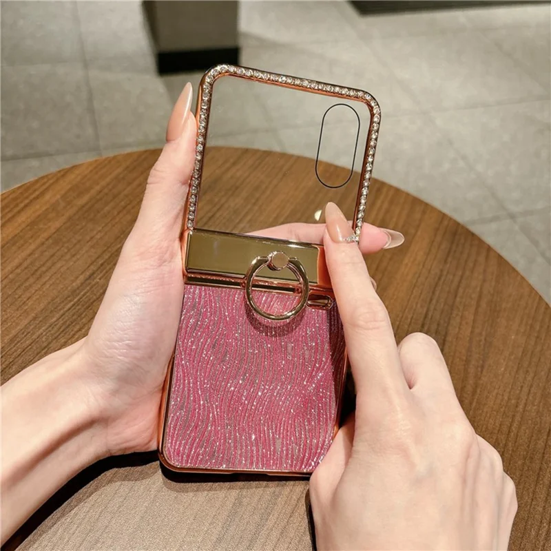 Cover per Honor Magic V Flip 2 con Supporto per Anello, Cover Rigida in PC con Texture a Onda, con Pellicola Protettiva Posteriore - Grigio