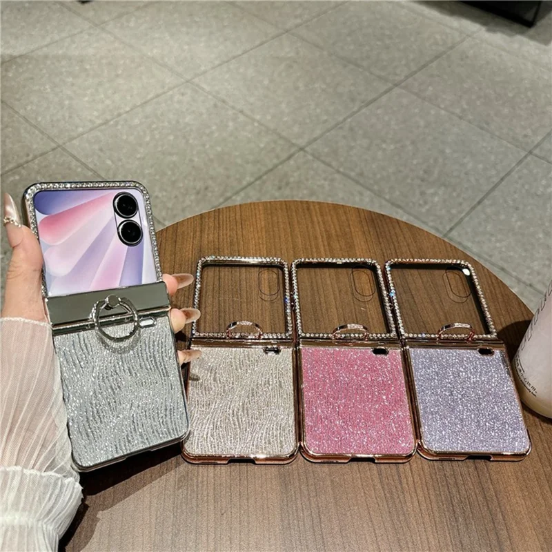 Cover per Honor Magic V Flip 2 con Supporto per Anello, Cover Rigida in PC con Texture a Onda, con Pellicola Protettiva Posteriore - Grigio