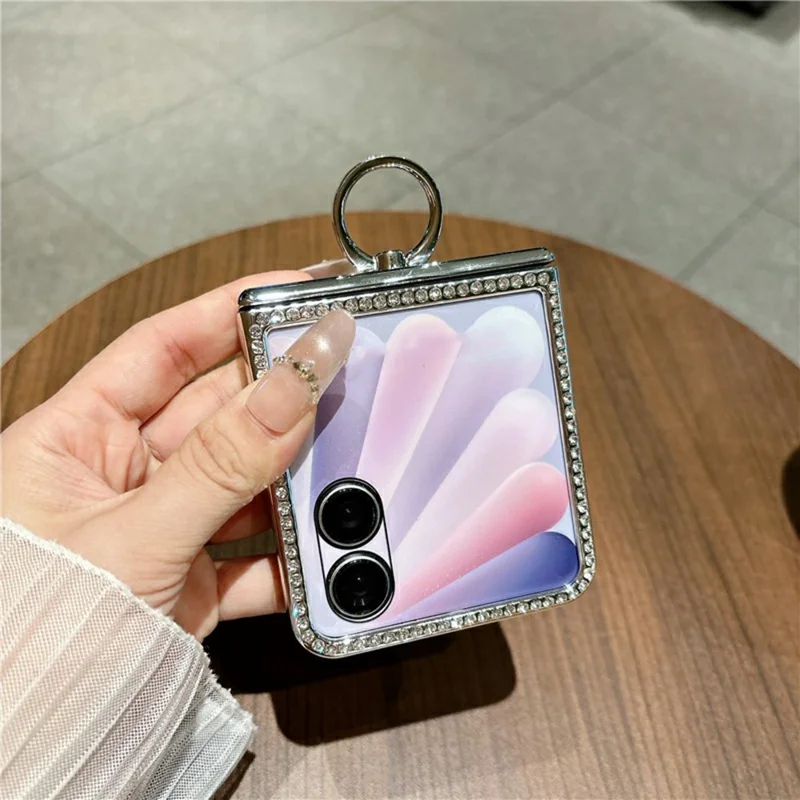 Cover per Honor Magic V Flip 2 con Texture a Scaglie di Pesce, Supporto ad Anello, Custodia in PC con Decorazione di Diamanti - Rosa