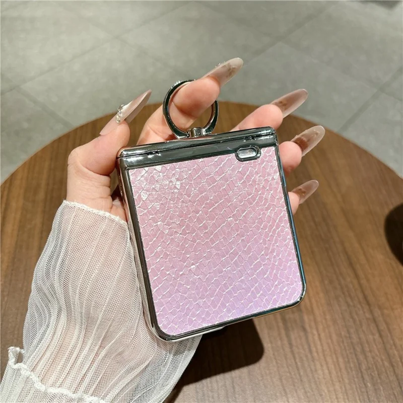 Cover per Honor Magic V Flip 2 con Texture a Scaglie di Pesce, Supporto ad Anello, Custodia in PC con Decorazione di Diamanti - Rosa