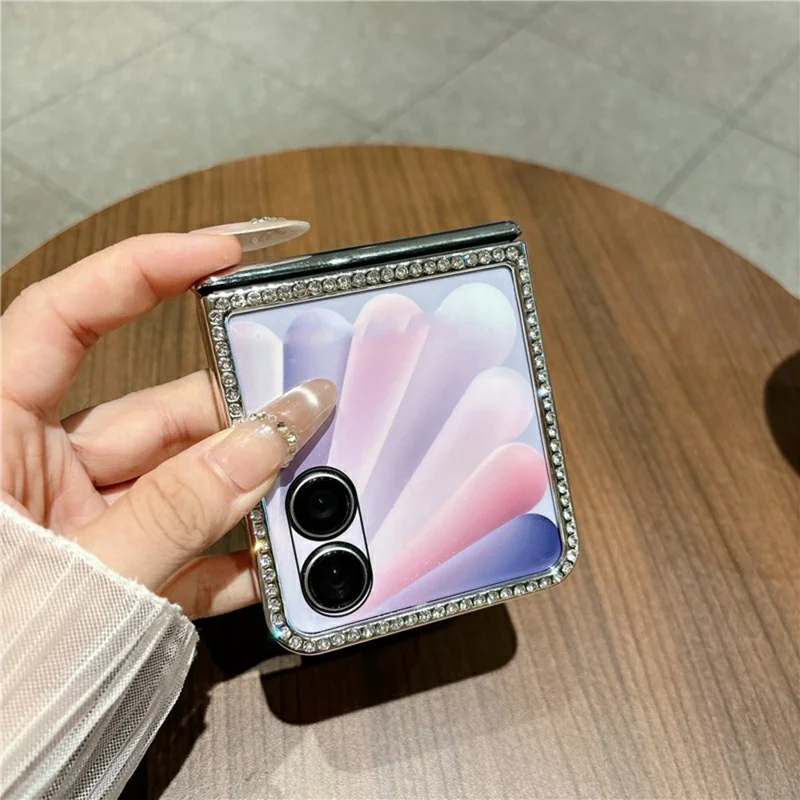 Cover per Honor Magic V Flip 2 con Strass e Motivo a Pelle di Serpente, Custodia a Libro Resistente in PC - Viola